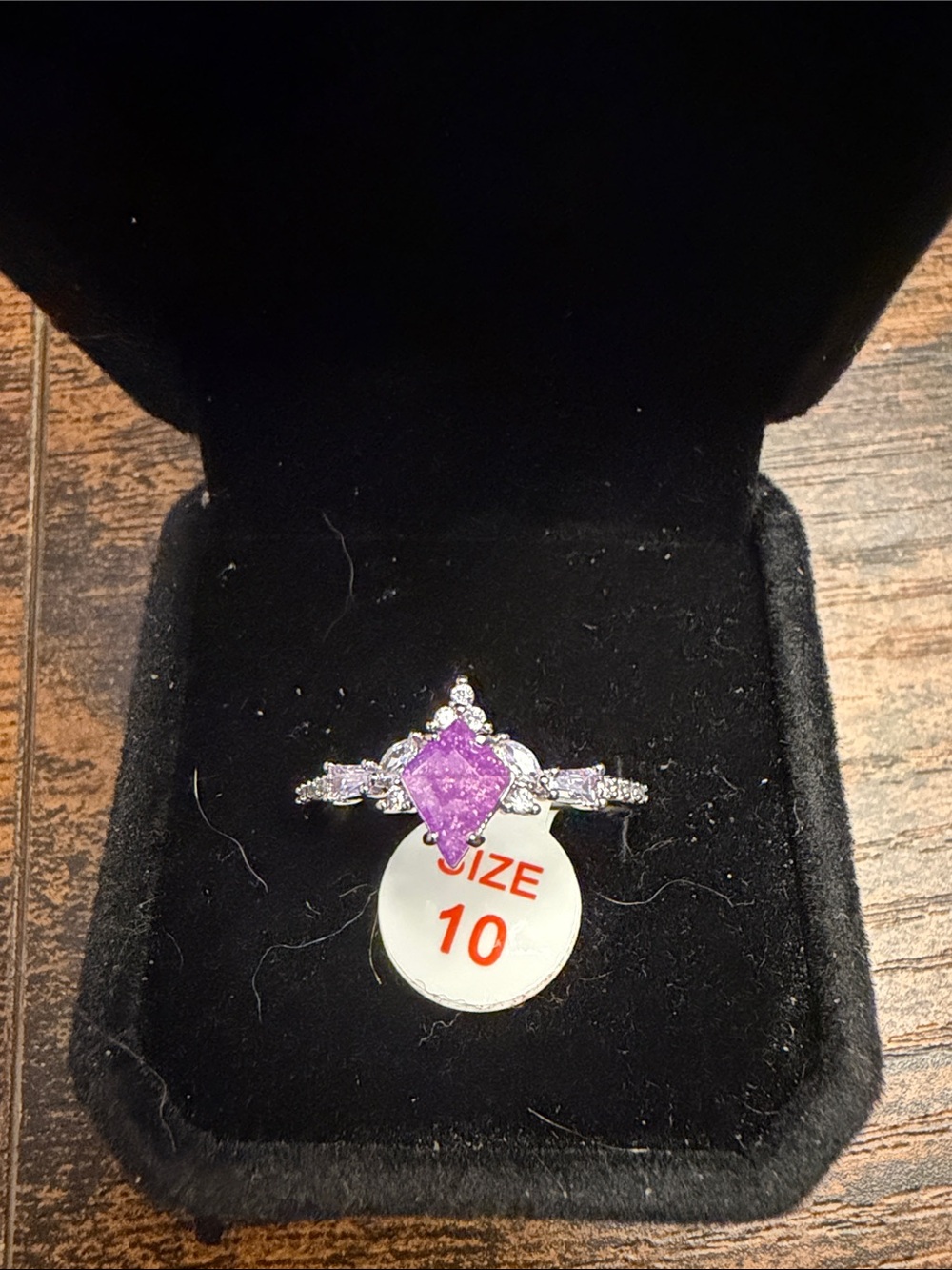 Silver Ring with Purple Center Stone - Size 10